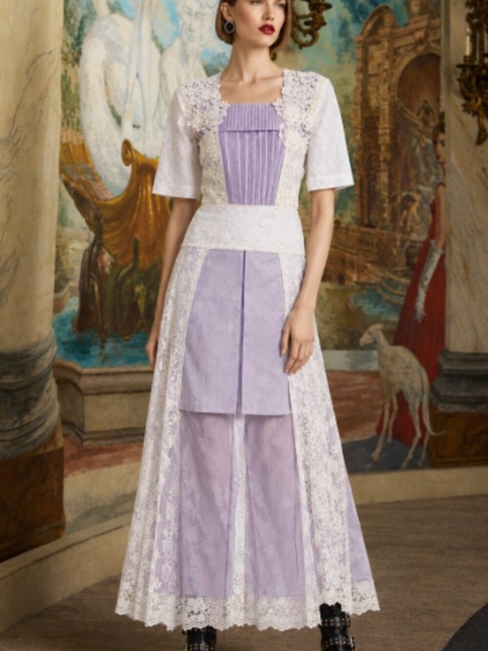 RARE Burberry Striped Lace/Mesh Lavender/White Long Dress $1,280